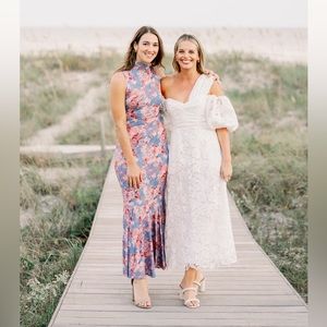 SELF-PORTRAIT 
Off-The-Shoulder Giupure-Lace Midi Dress - White size 4